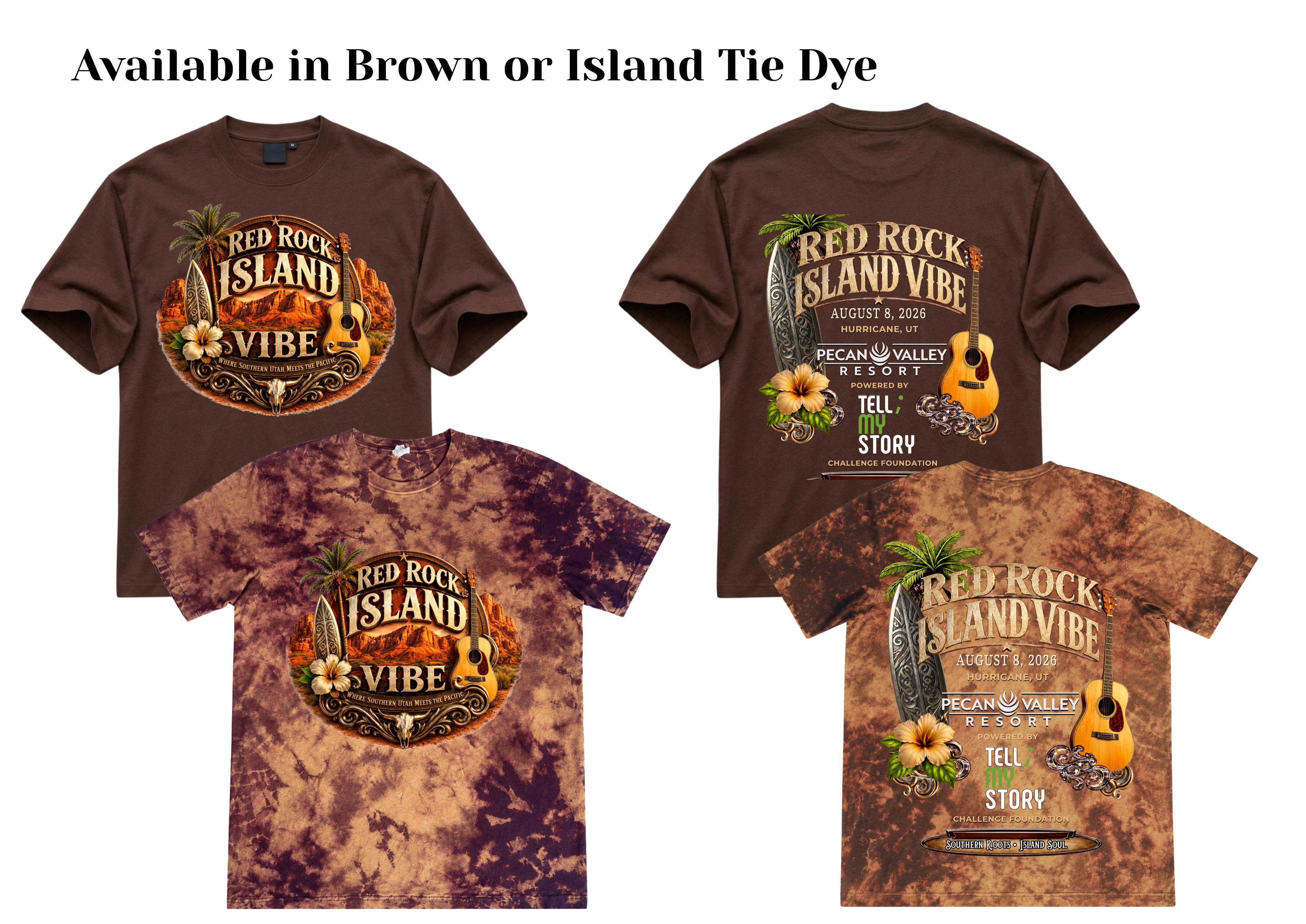 Red Rock Island Vibe Festival Tee-Desert and Island Music Graphic Shirt Brown/Island Tie Dye