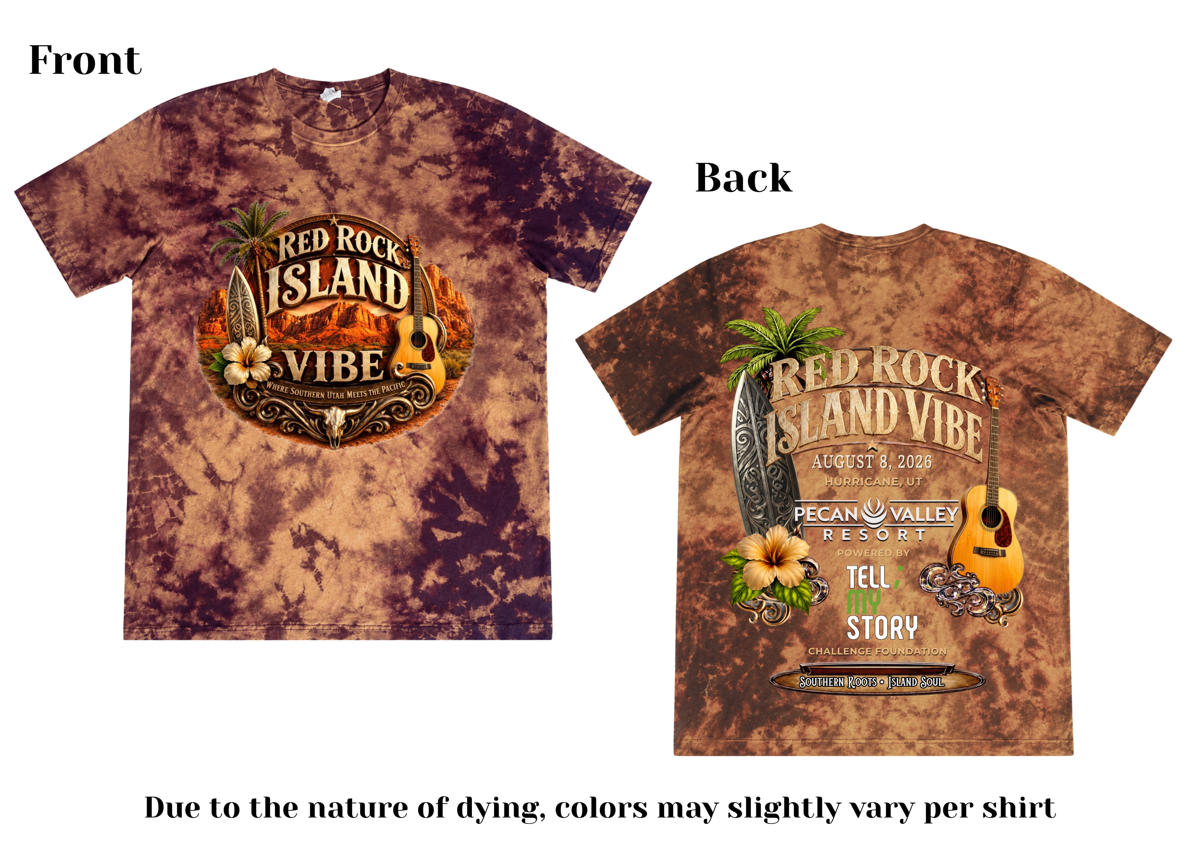 Red Rock Island Vibe Festival Tee-Desert and Island Music Graphic Shirt Brown/Island Tie Dye