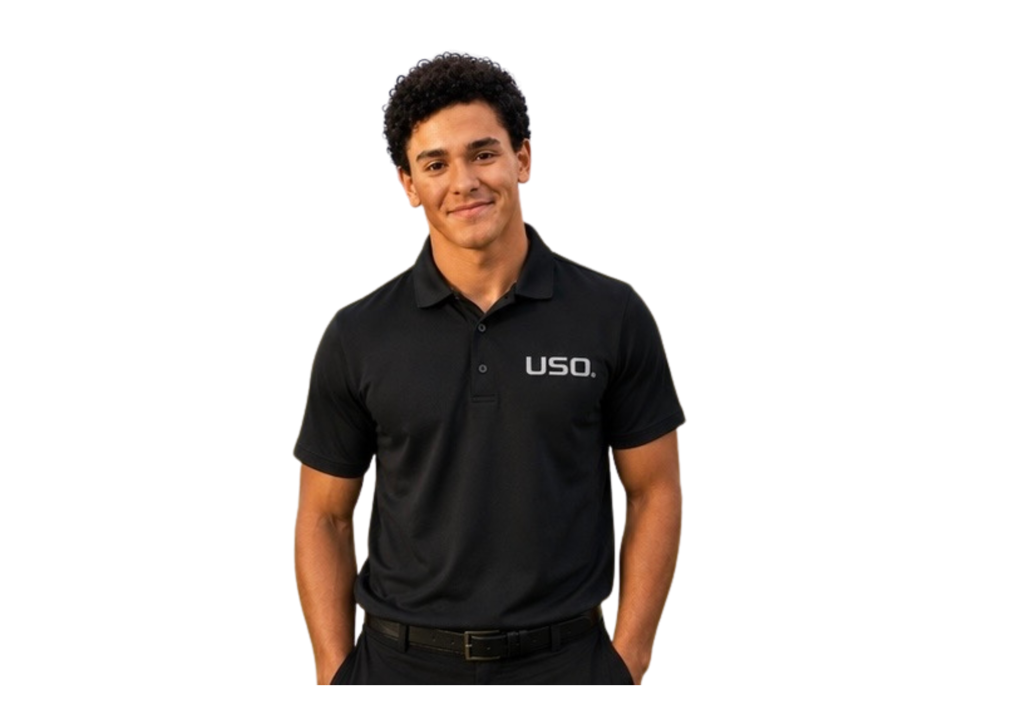 USO. Branded Apparel. USO. Elite High Performance Black Golf Polo Shirt-Moisture Wicking, Odor Fighting, UV Resistant