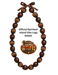 Red Rock Island Vibes Logo 33 in. Brown Kukui Nut Lei-Hand polished Polynesian Unisex Traditional Island Necklace
