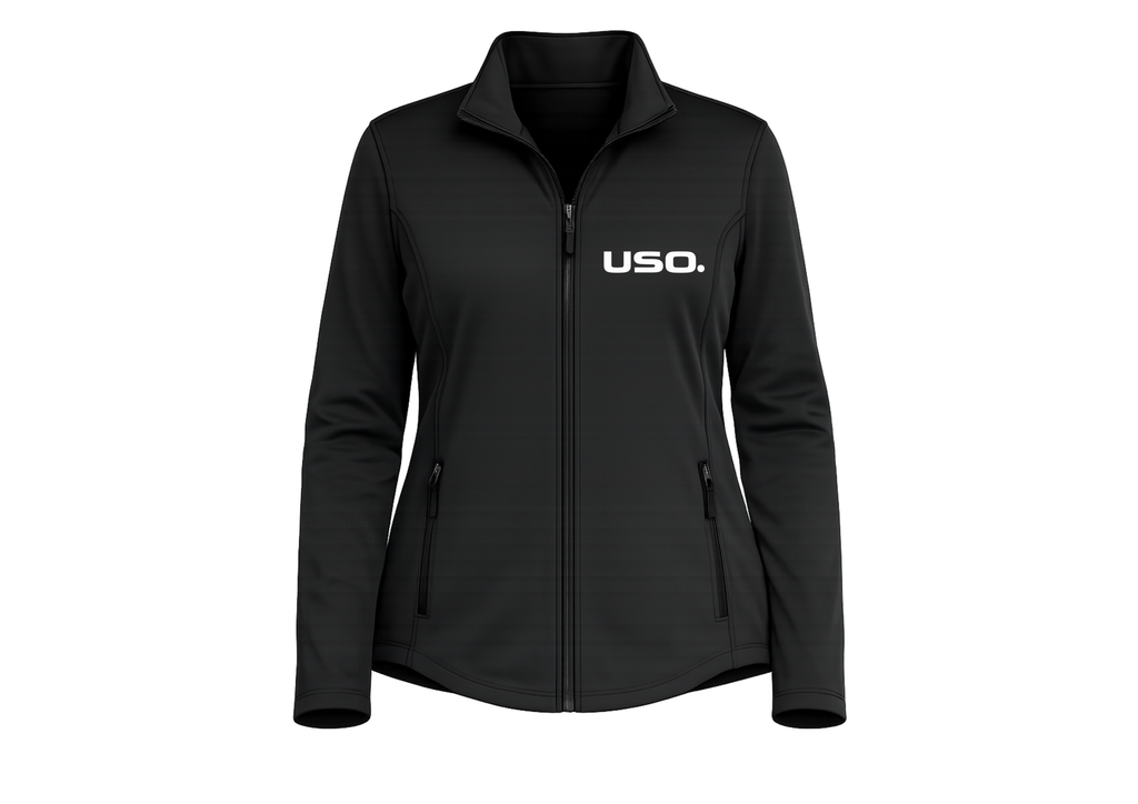 USO. Brand Apparel Women’s USO Premium Fleece Jacket – Smooth Face, Brushed Back Black