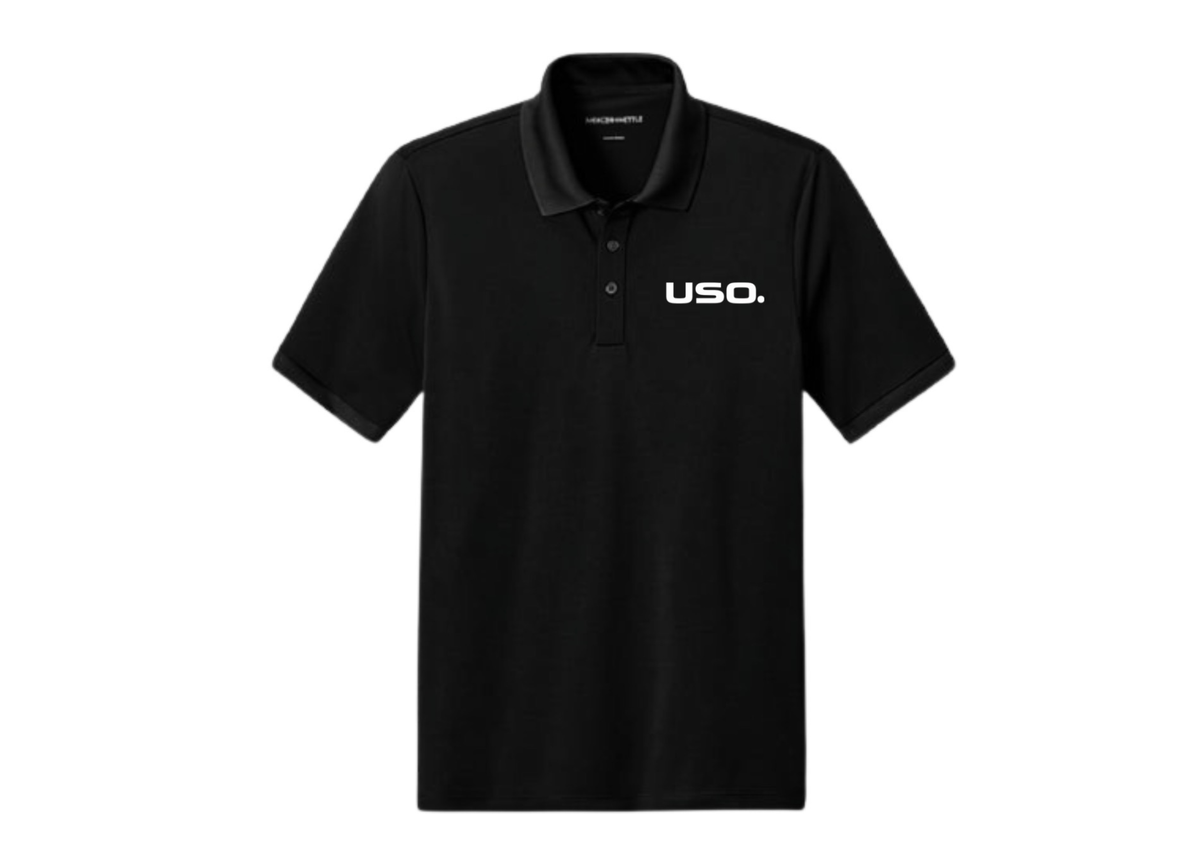 USO. Branded Apparel. USO. Elite High Performance Black Golf Polo Shirt-Moisture Wicking, Odor Fighting, UV Resistant
