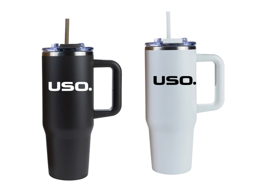 USO.Branded Item. USO. logo Premium Double Wall Insulated Tumbler-Black and White Stainless Performance Drinkware