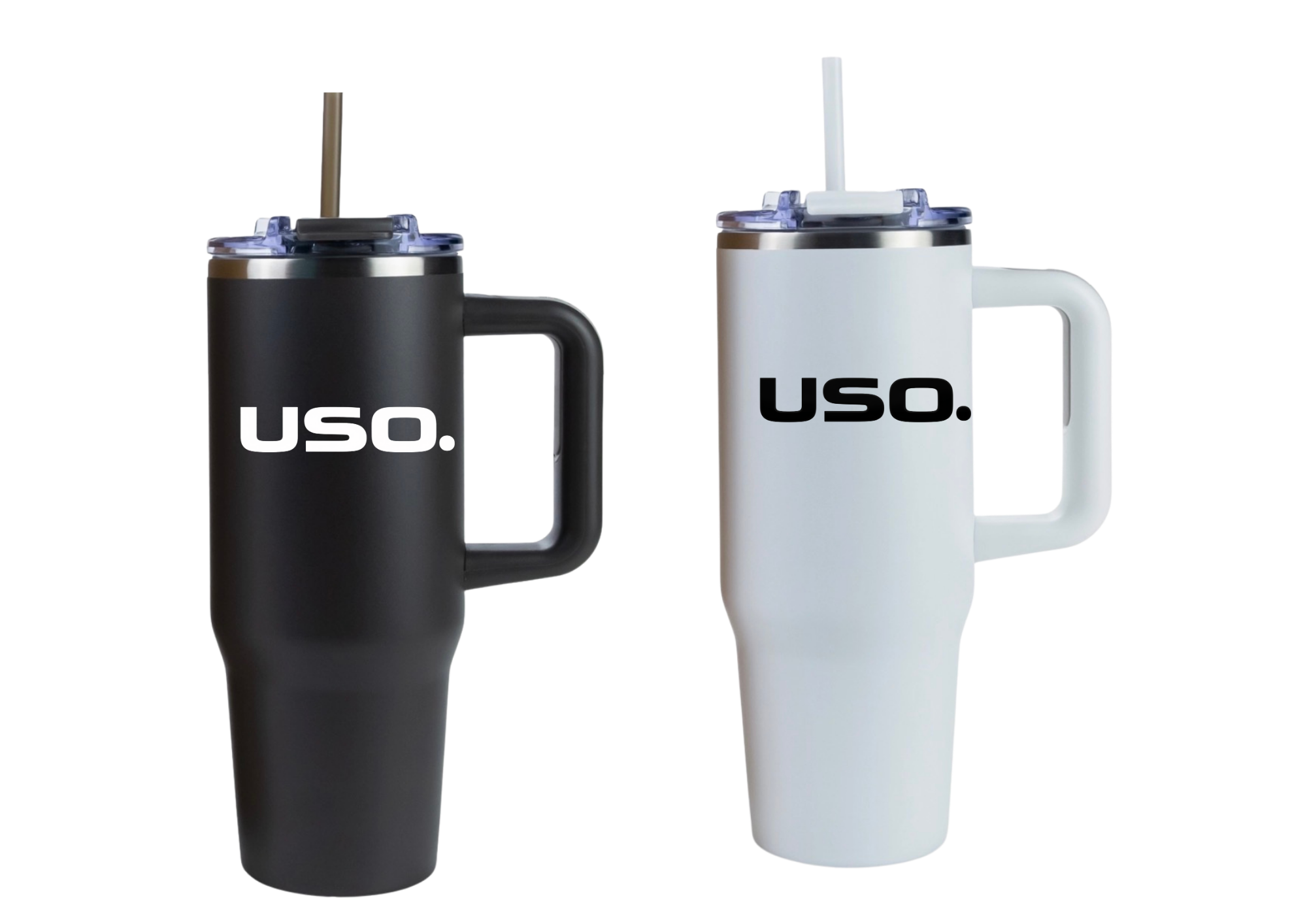 USO.Branded Item. USO. logo Premium Double Wall Insulated Tumbler-Black and White Stainless Performance Drinkware