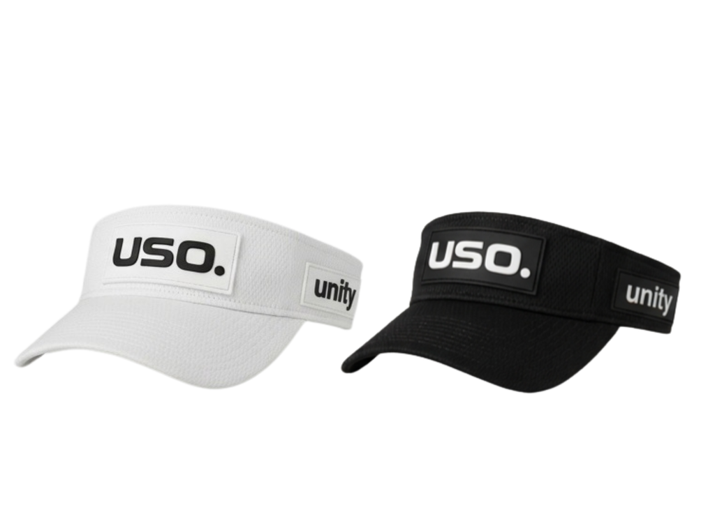 USO. branded item. USO. Logo Modern Performance Visor-Black and White Modern Athletic Fit