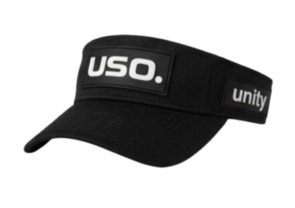 USO. branded item. USO. Logo Modern Performance Visor-Black and White Modern Athletic Fit