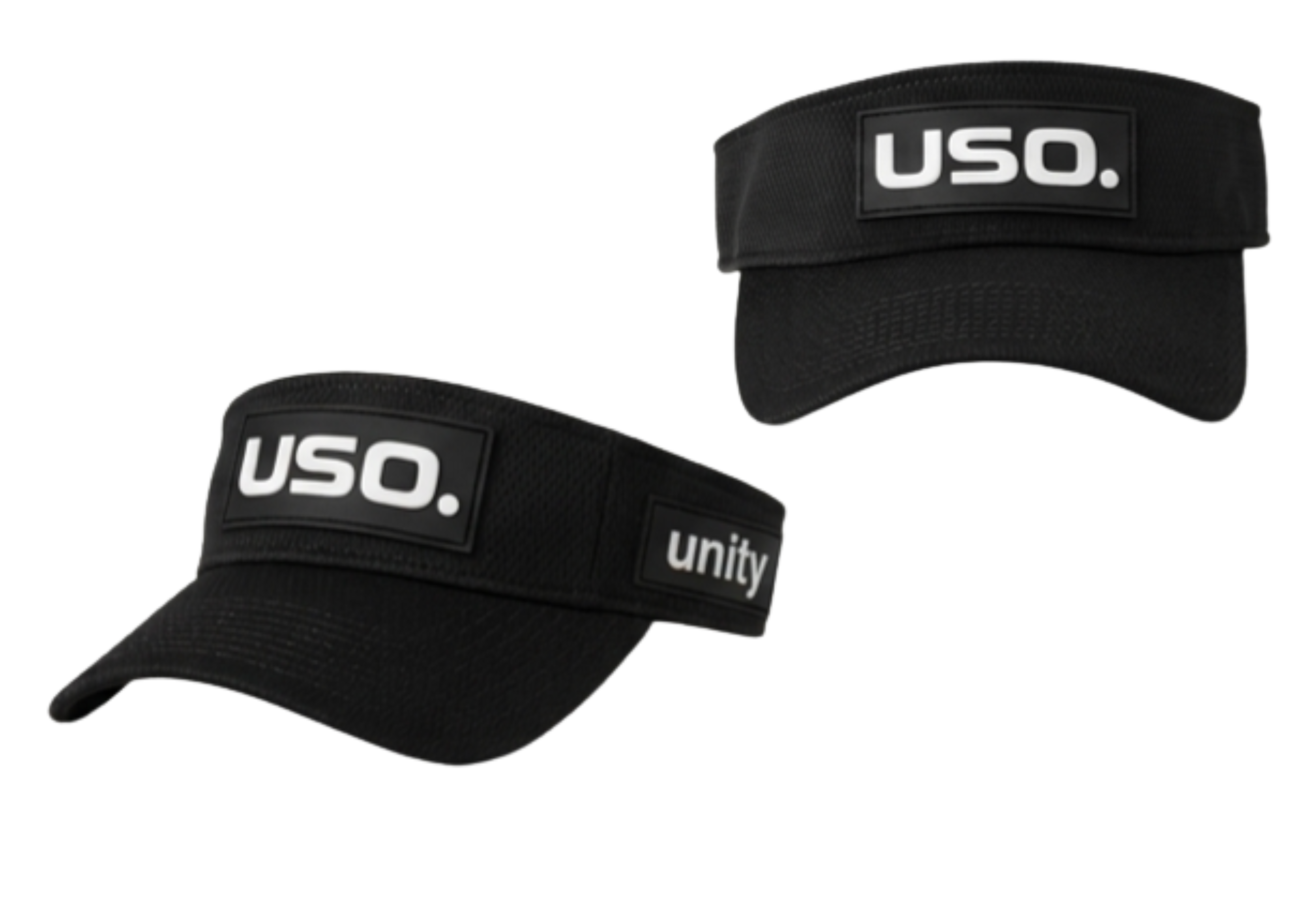USO. branded item. USO. Logo Modern Performance Visor-Black and White Modern Athletic Fit