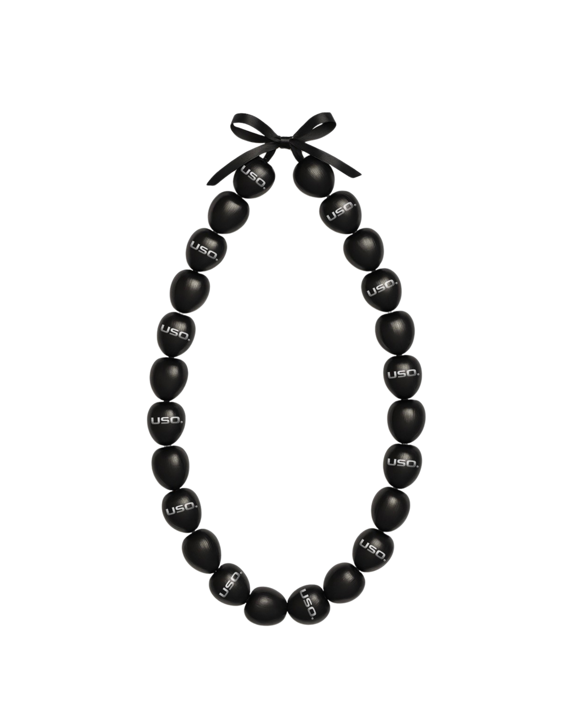 USO. Logo 33 in. Black Kukui Nut Lei – Hand‑Polished Polynesian Necklace