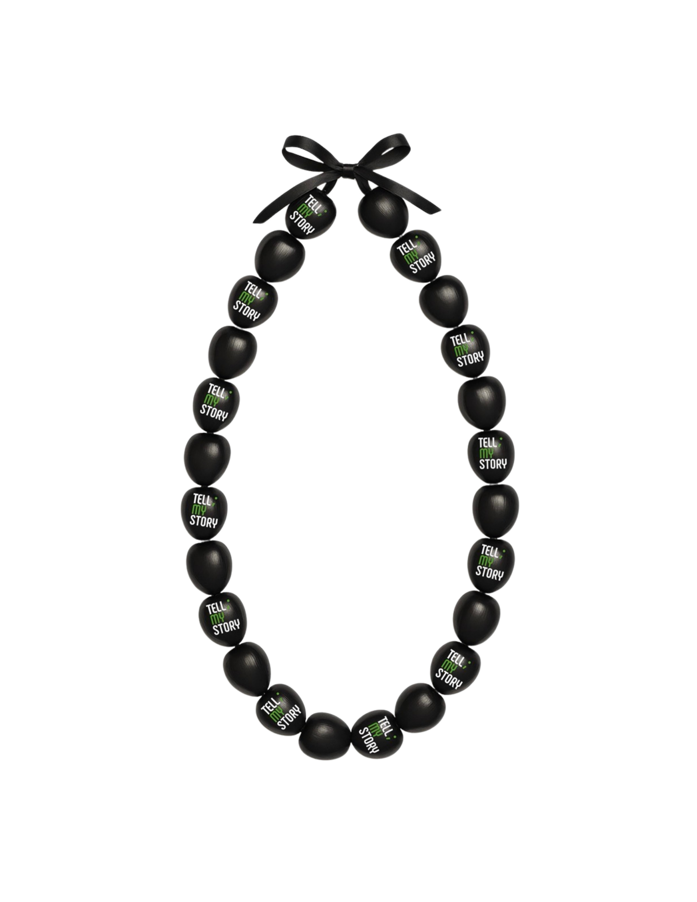 TELLMYSTORY  Logo 33in. Black Kukui Nut Lei - Hand-Polished Polynesian Unisex Traditional Island Necklace
